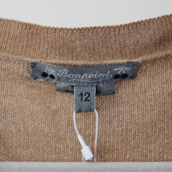 NWT Bonpoint Cashmere Boys Button Front Cardigan Sweater Tan Oat Cream 12 Year - Picture 5 of 11